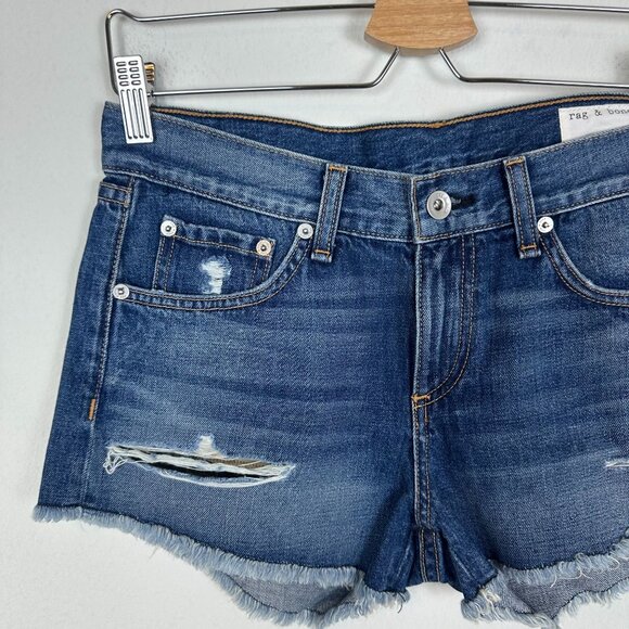 Rag & Bone Medium Wash Distressed Cut Off Denim Shorts 25 Boho Summer Western Fe - Picture 3 of 7